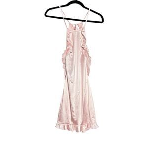 Lucy in the Sky Los Angeles Ruffle Halter Dress Pink Sz Small Lingerie Tie Back